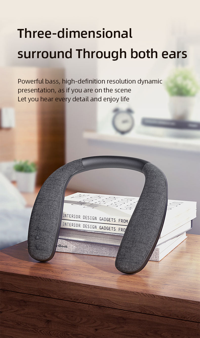 3D Surround Sound Neck Mount Bluetooth Speaker w/ Microphone