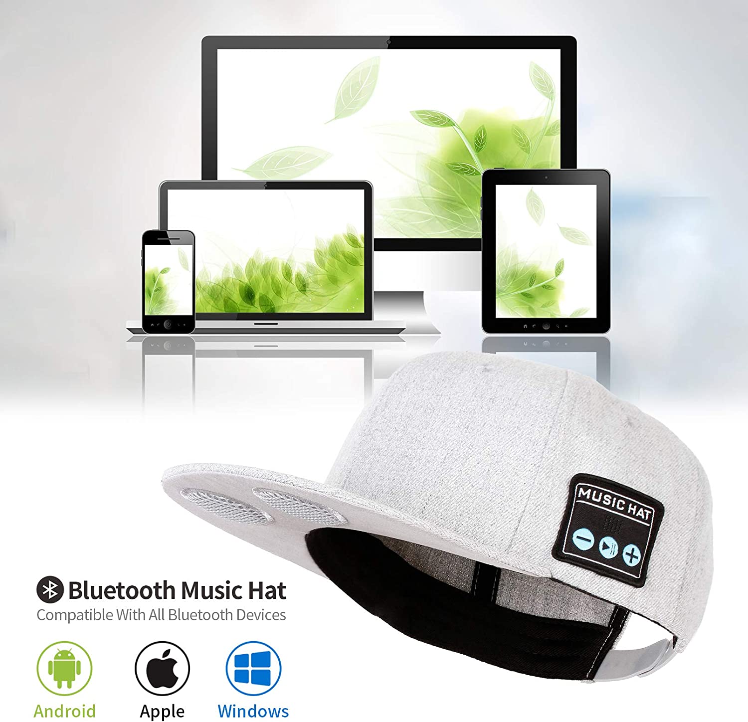 Adjustable Snap-back Bluetooth Speaker Cap - White