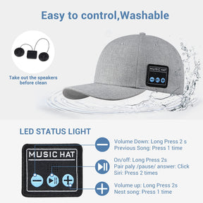 Adjustable Snap-back Bluetooth Speaker Cap - White