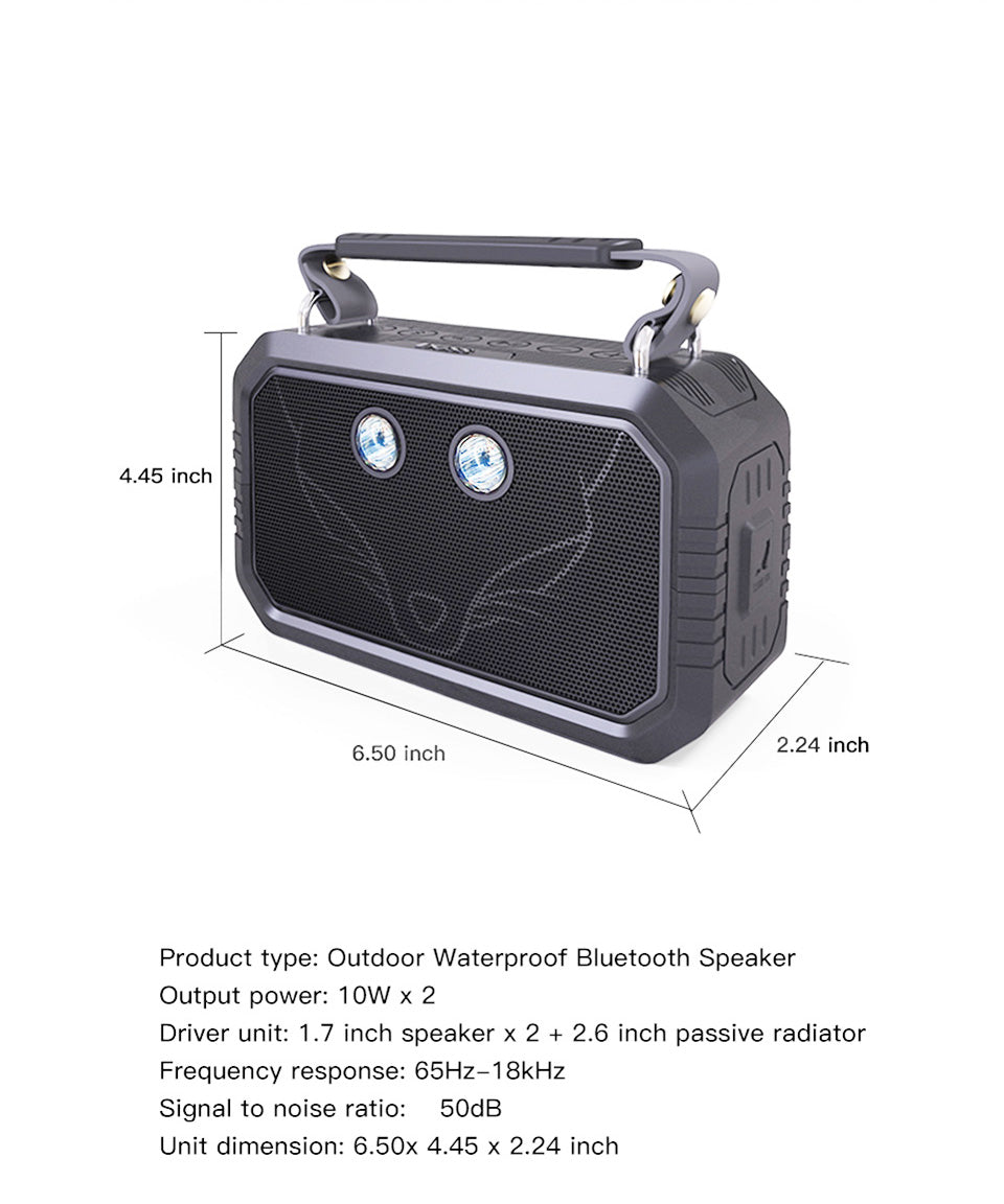 Wild Fox Outdoor Waterproof Bluetooth Speaker w/LED Light